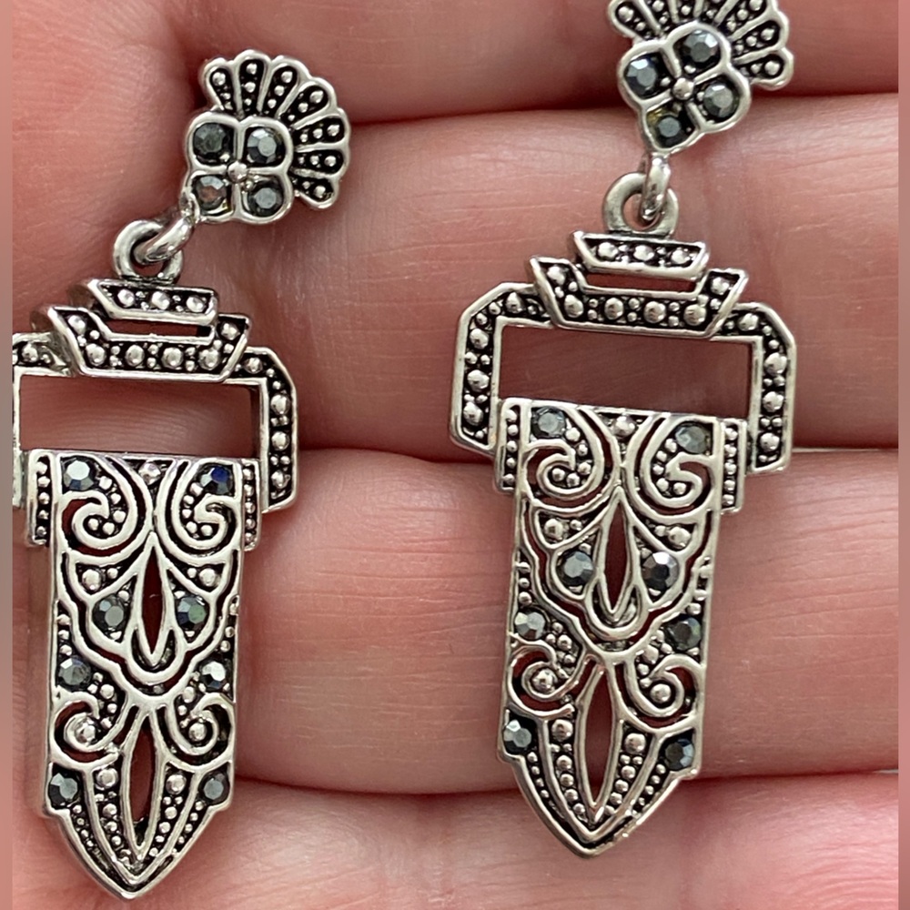 Silvertone Art Deco Dangle Scrollwork Chandelier … - image 3